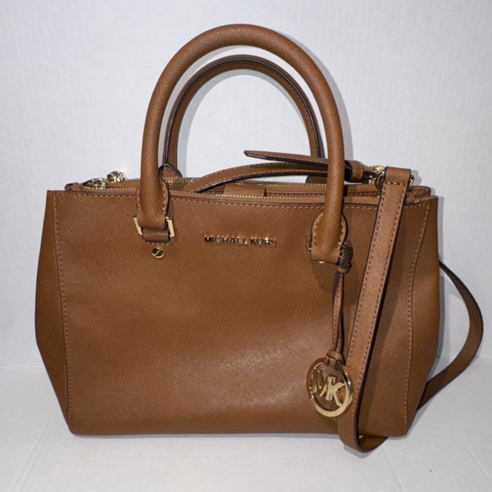Michael Kors Brown Satchel Top Handle Bag for Women Gold Hardware Zip Closure